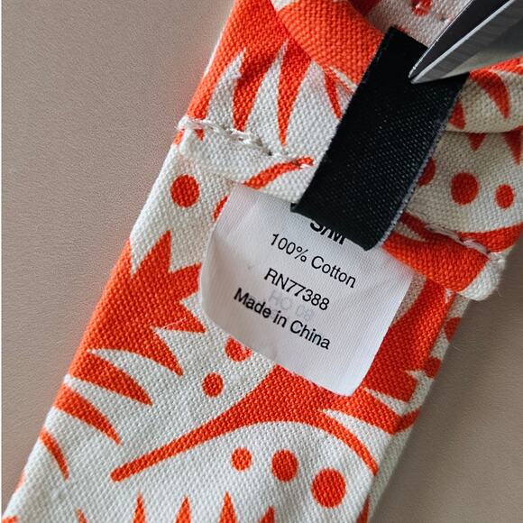 EUC J. Crew 100% Cotton Orange White 1.75" Fabric Belt Gold Ring Buckle  S - M - Picture 6 of 7